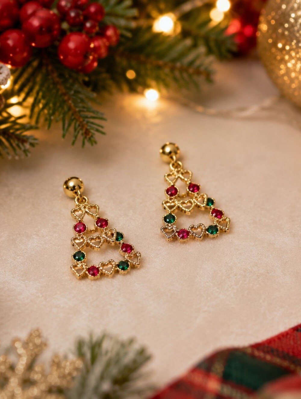 Christmas Holiday Stocking Dainty Dangle Earrings Ruby Emeralds Sterling Silver